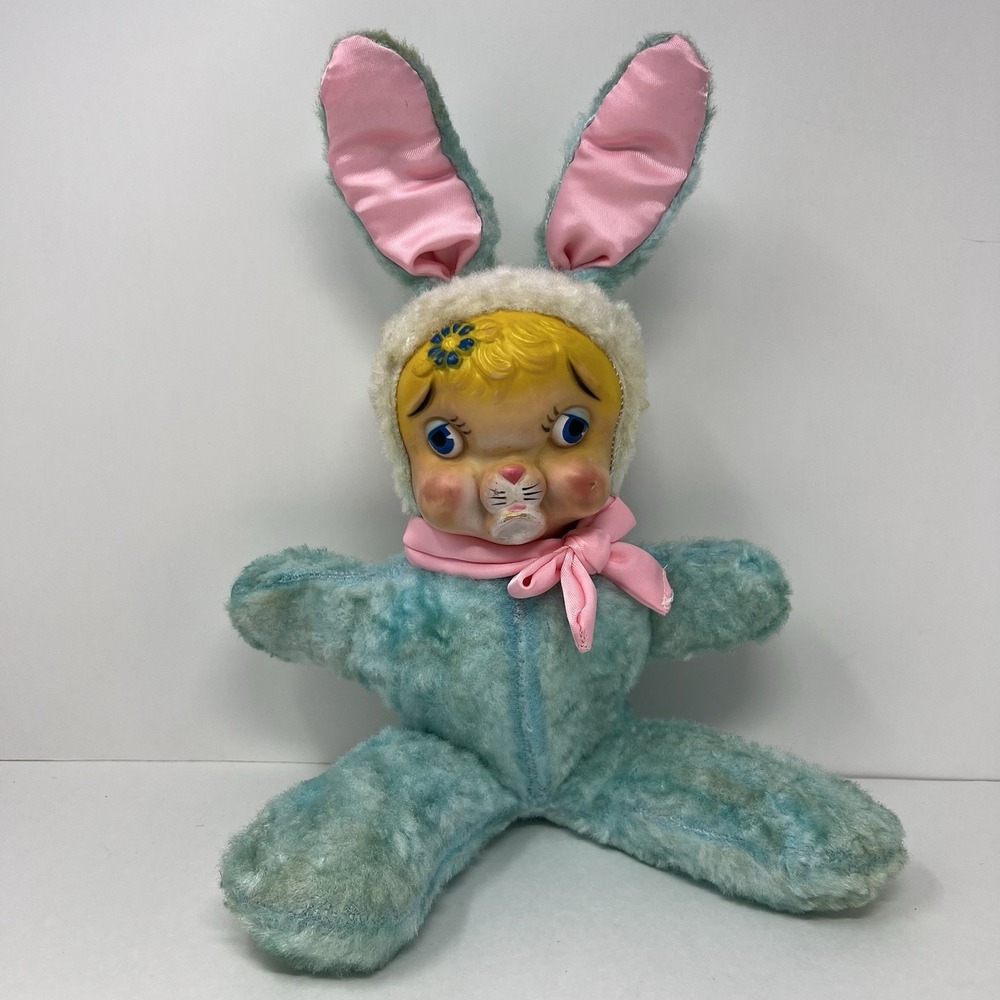 Rare Rushton Rubber Face Bunny Plush Doll 1950's Stuffed‎ Animal Toy Easter
